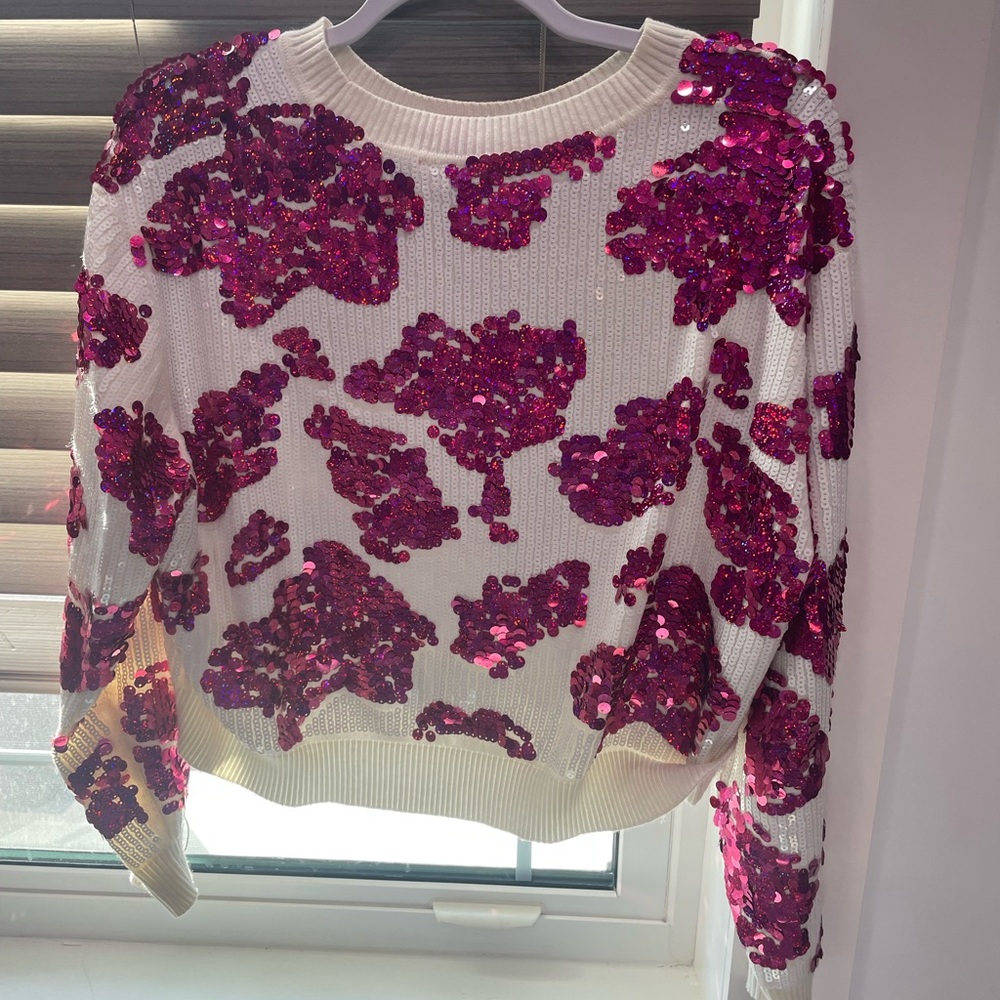 QUEEN OF SPARKLES Pink Sequin Sweater and matching skirt